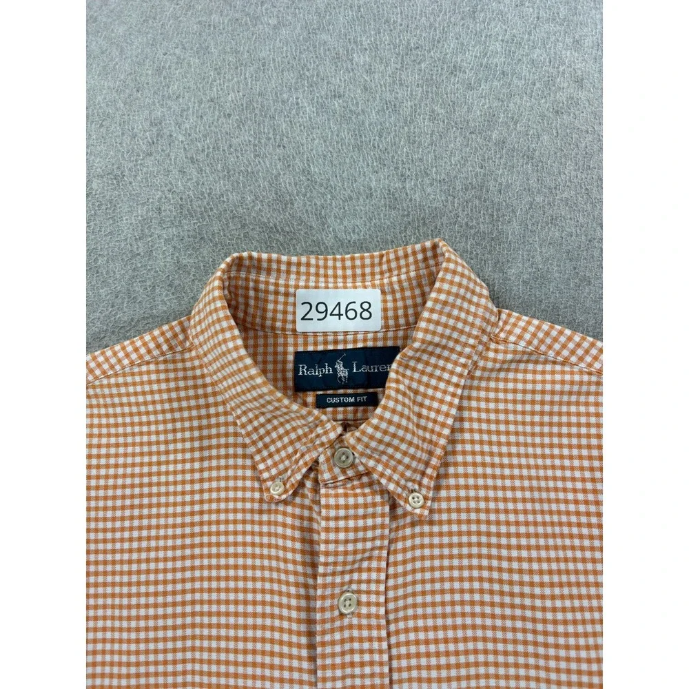 Polo Ralph Lauren Checked Long Sleeve Custom Fit Shirt (Men's XL) Orange